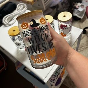 Bamboo Lid with glass cup & straw. Custom Made Cups as well.